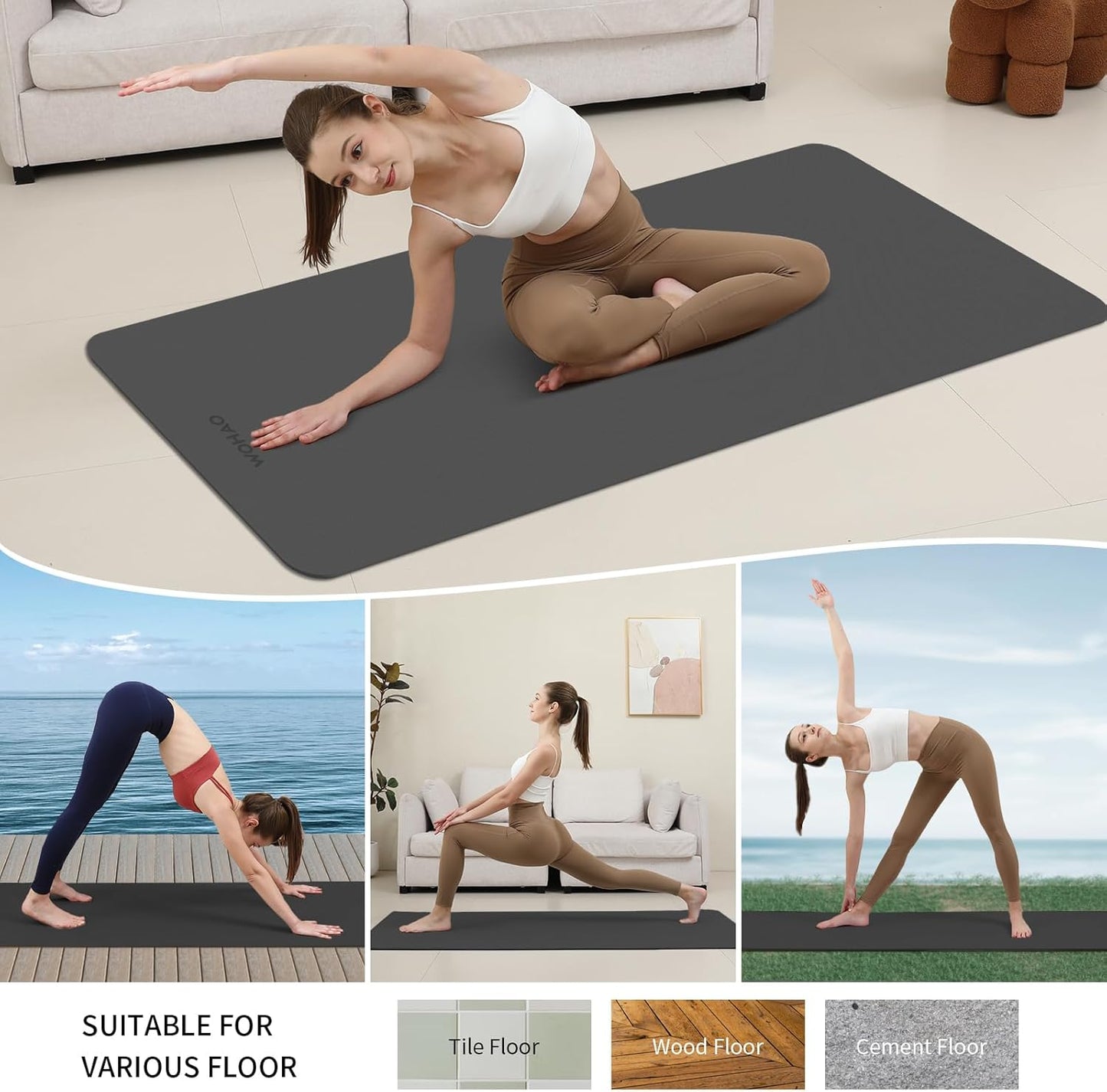 Extra Wide & Thick 8mm Yoga Mat, 72"x31.5" Large Non Slip Exercise Mat, Premium POE Material for Superior Cushioning & Stability, with Strap for Home Gym, Pilates