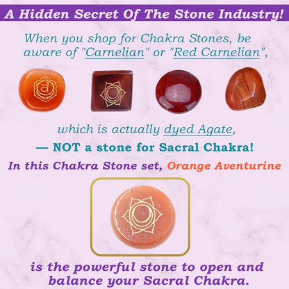Uorbeay NatureWonders All Natural 7 Chakra Stone Set (Pyramid) with Engraved Symbols (Gift Box, Information Brochure & Pouch) - Healing Crystals, Balancing, Tumbled Palm Stone, Touchstone, Meditation