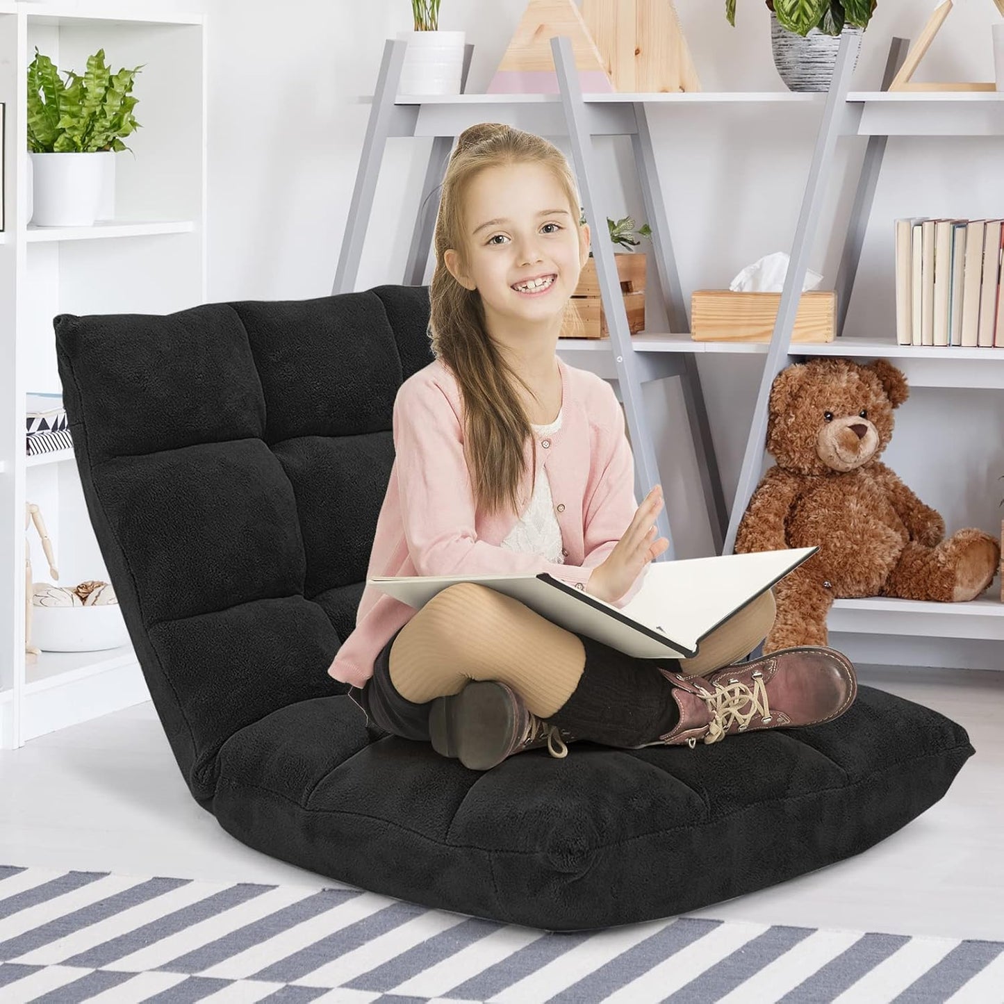 Giantex Folding Floor Chair with Back Support, 14 Adjustable Position, Padded Sleeper Bed, Couch Recliner, Gaming Floor Chairs for Adults, Meditation, Living Room (TAN)