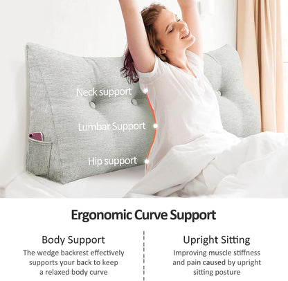 Cotton Linen Daybed Pillow Large Filled Triangular Soft Headboard Wedge Cushion Bed Backrest Positioning Support Reading Pillow for Adult Shoulder Lumbar Leg Bolster（Yellow, Small）