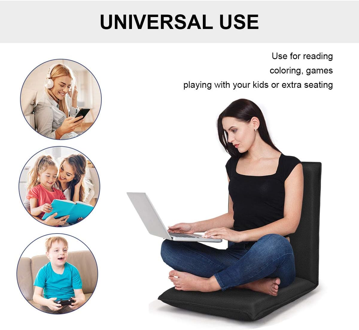 BestComfort Folding Floor Chair 6-Position Adjustable Meditation Chair Video Gaming Chair with Back Support for Reading TV Watching, Portable Floor Seat Lounge Sofa Chair for Kids Teens Adult, Coffee