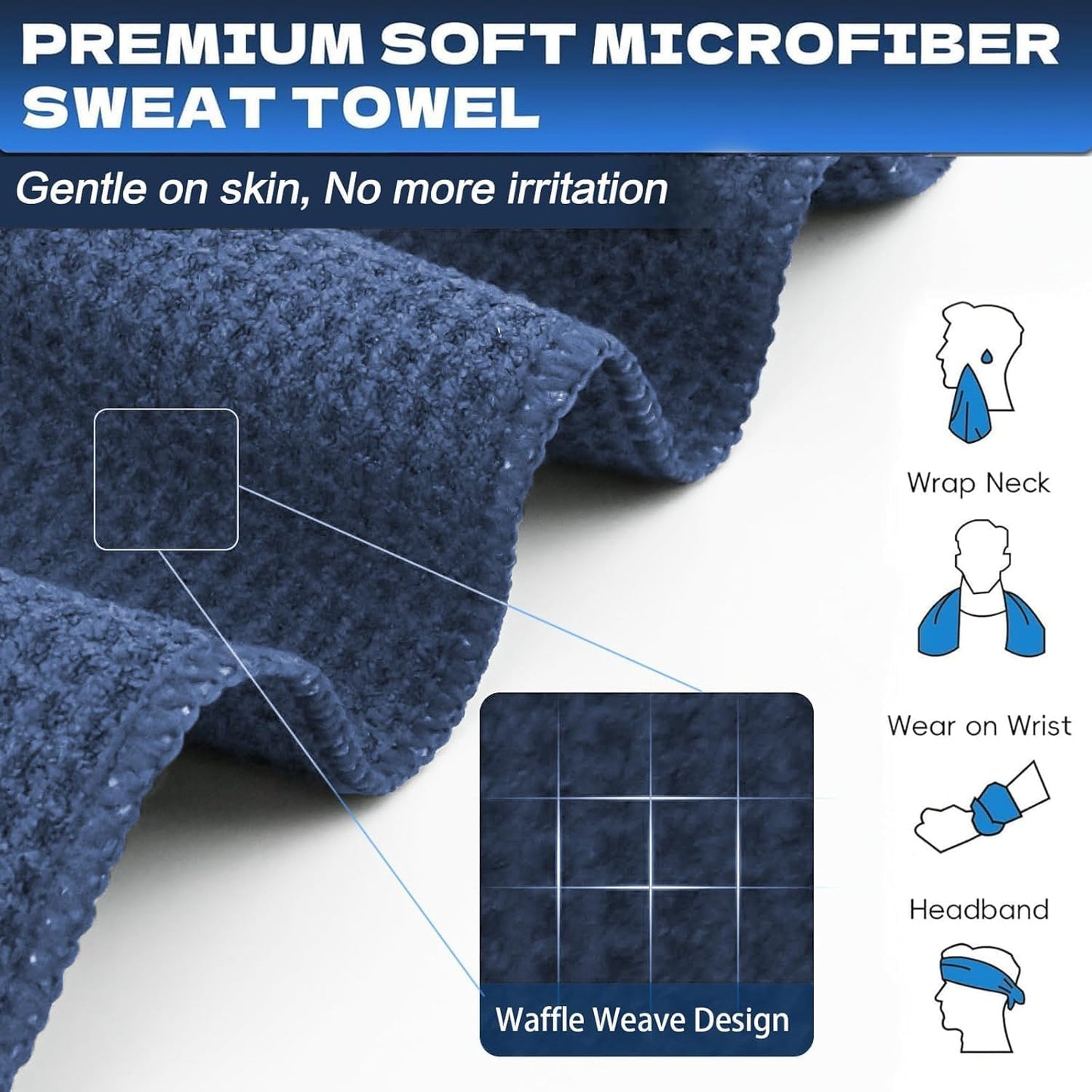 Microfiber Gym Towels for Working Out, Quickly Dry Yoga Towels for Men & Women Tennis, 16 Inch x 27 Inch, 6 Pack, Black