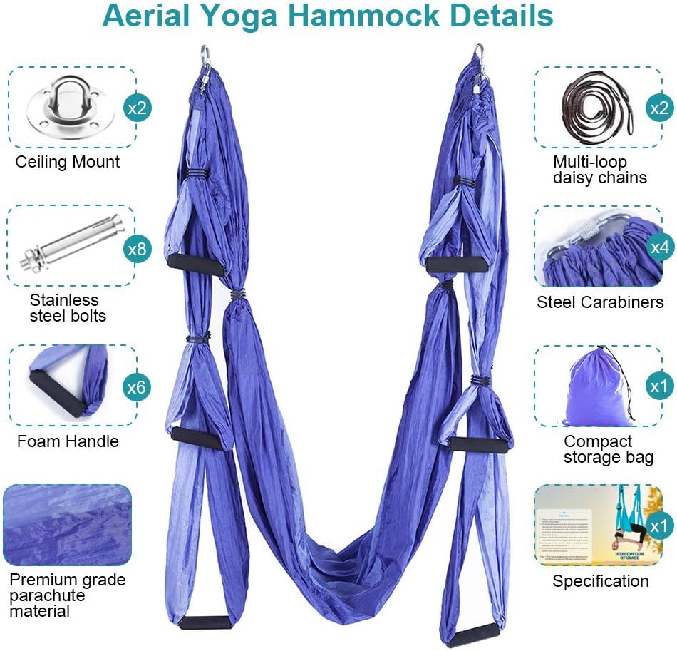 Aerial Trapeze Yoga Hammock Kit - Ultra Strong Antigravity Yoga Flying Sling Inversion Swing Tool Set