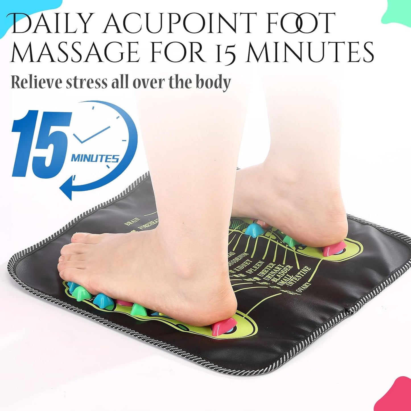 TrelaCo Foot Massage Mat Reflexology Walk Stone Road Foot Massage Acupoint Mat for Acupressure Relaxes for Long Sitting Elderly Students and Office Workers (27.56 x 13.78 Inches)