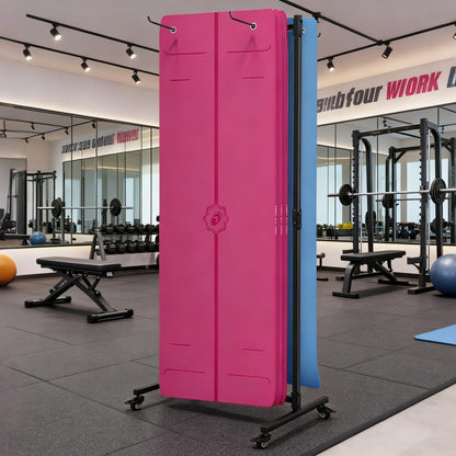 Hanging Yoga Mat Holder, Metal Double Sided Yoga Mats Storage Cart on Wheels, Floor Standing Pilates Mat Rack for Home Gym, Exercise, Yoga Studio, with Punching Tool