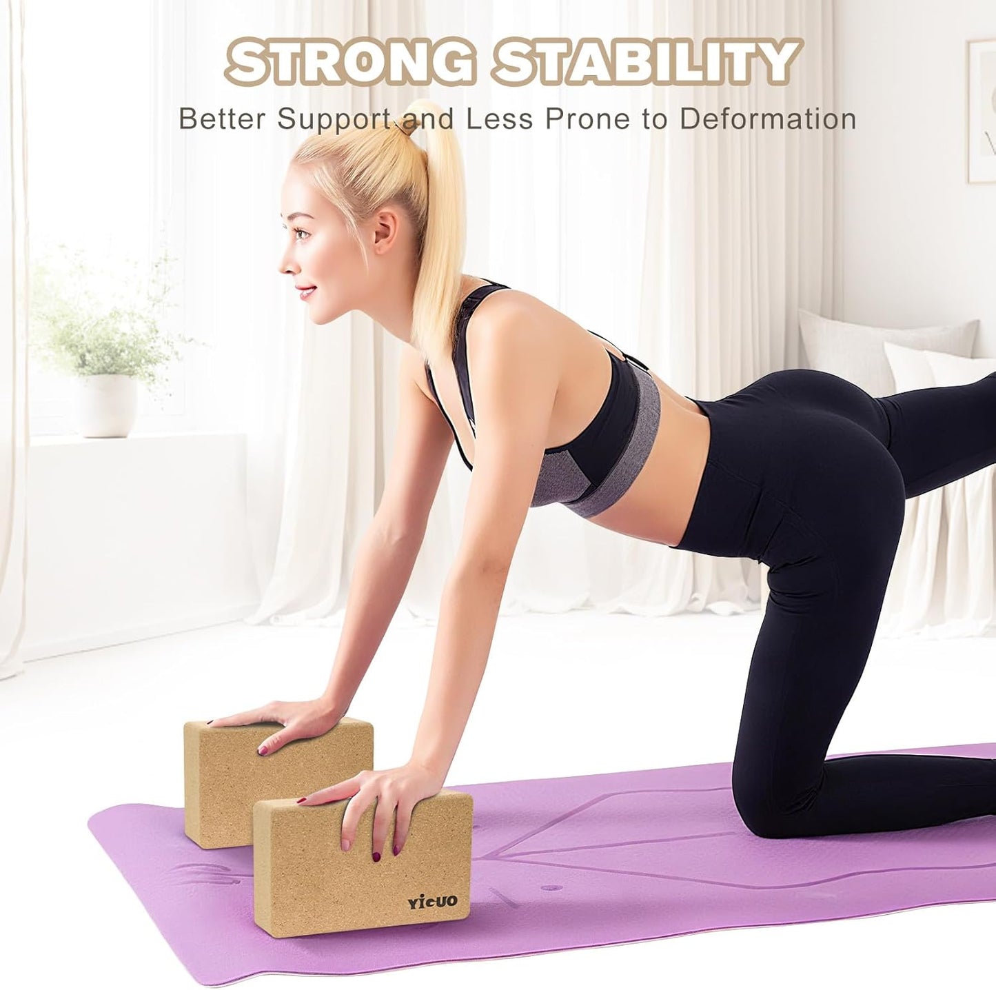 YIGUO 2 Pack Cork Yoga Blocks | Natural Eco-Friendly High Density Non-Slip Yoga Blocks for Women & Men | 9x6x3 Inches for Yoga, Pilates, Stretching