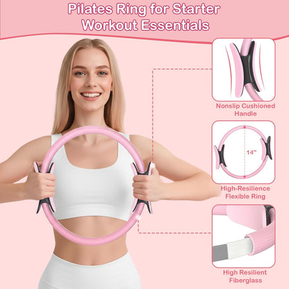 Hoedia 17 PCS Pilates Kit for Women, Pilates Equipment Ring and Ball Set with Resistance Bands, Yoga Strap, Core Sliders, Socks, Bag & Guide for Starter Home Workout Fitness Gym Essentials