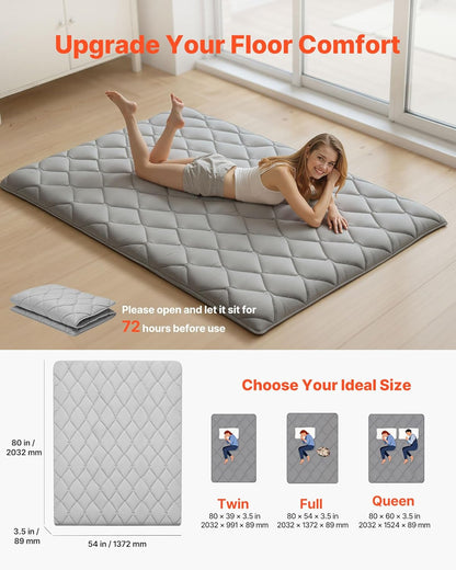 VEVOR Japanese Floor Mattress, Futon Mattress, 100% High Density Comfortable Foam, Foldable Tatami Mat with Storage Bag, Sleeping Pad for Camping Dormitory Yoga