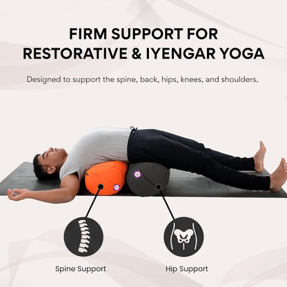Yogikuti Iyengar Yoga Bolster for Restorative Yoga and Meditation – Lightweight Cotton Support Pillow with Handle for Easy Carry, Versatile for Pose Modification, Balance, Back Relief, and Relaxation