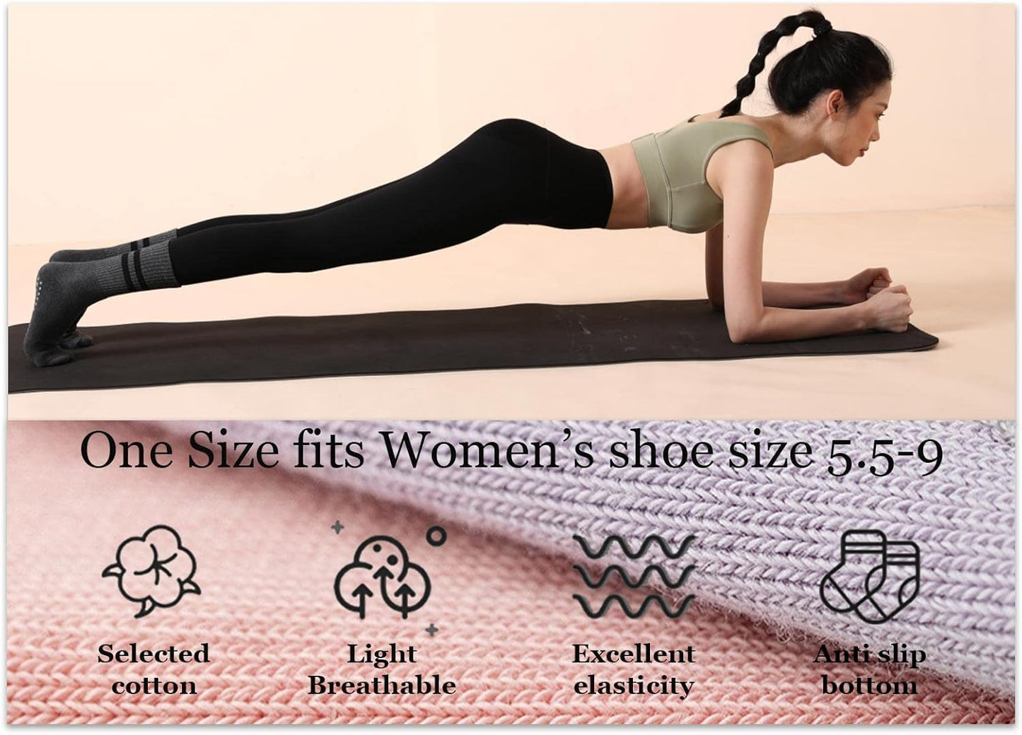 Flydo Pilates Grippy Socks with Grips for Women Yoga Non Slip Long Socks for Pure Barre, Ballet,Dance Workout 2-5 Pack