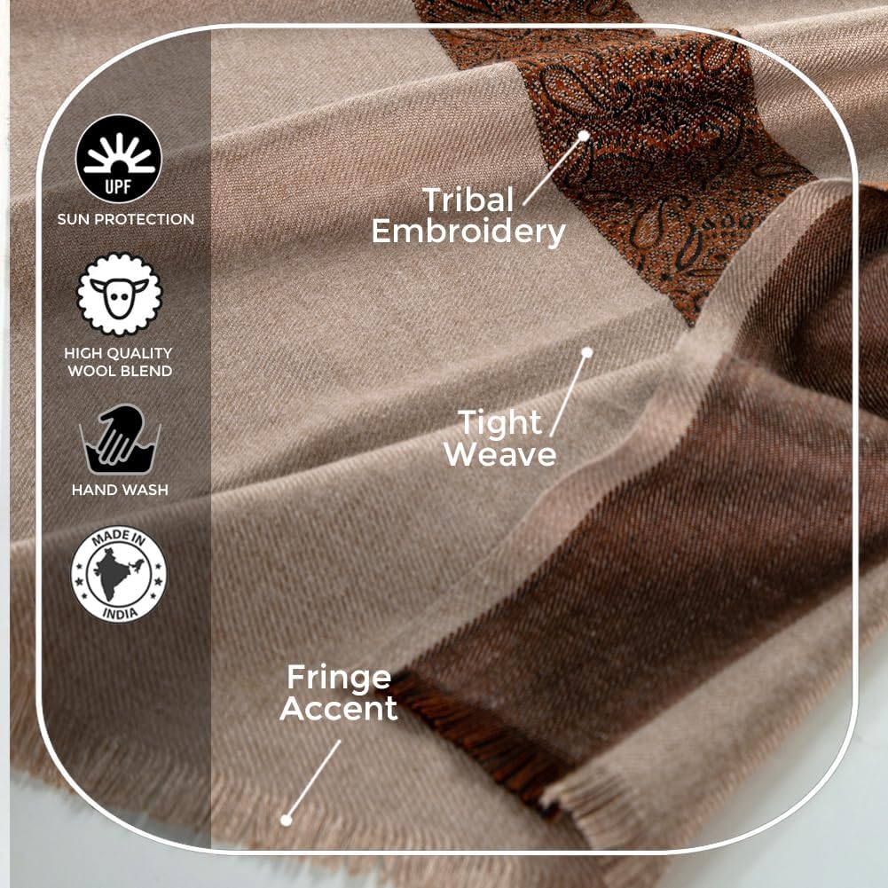 Soft Premium Wool Blend Meditation Shawl - Large Unisex Prayer Wrap, Oversize Scarf & Versatile Blanket