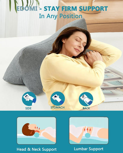 Cervical Buckwheat Roll Pillow for Sleeping,15.7"x5.9" Buckwheat Hulls Pillows Filling, Triangle Pillow for Neck Support Yoga Bolster, Adjustable Fill for Neck Pain Relief,Gray