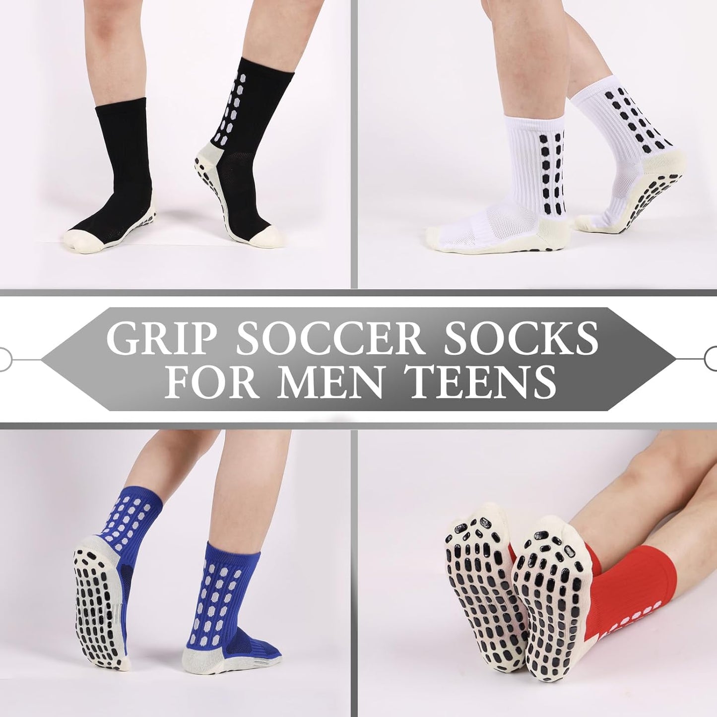 Barrlves 6 Pairs Grip Soccer Socks Colorful Non Slip Sports Football Basketball Hospital Yoga Socks for Men Women