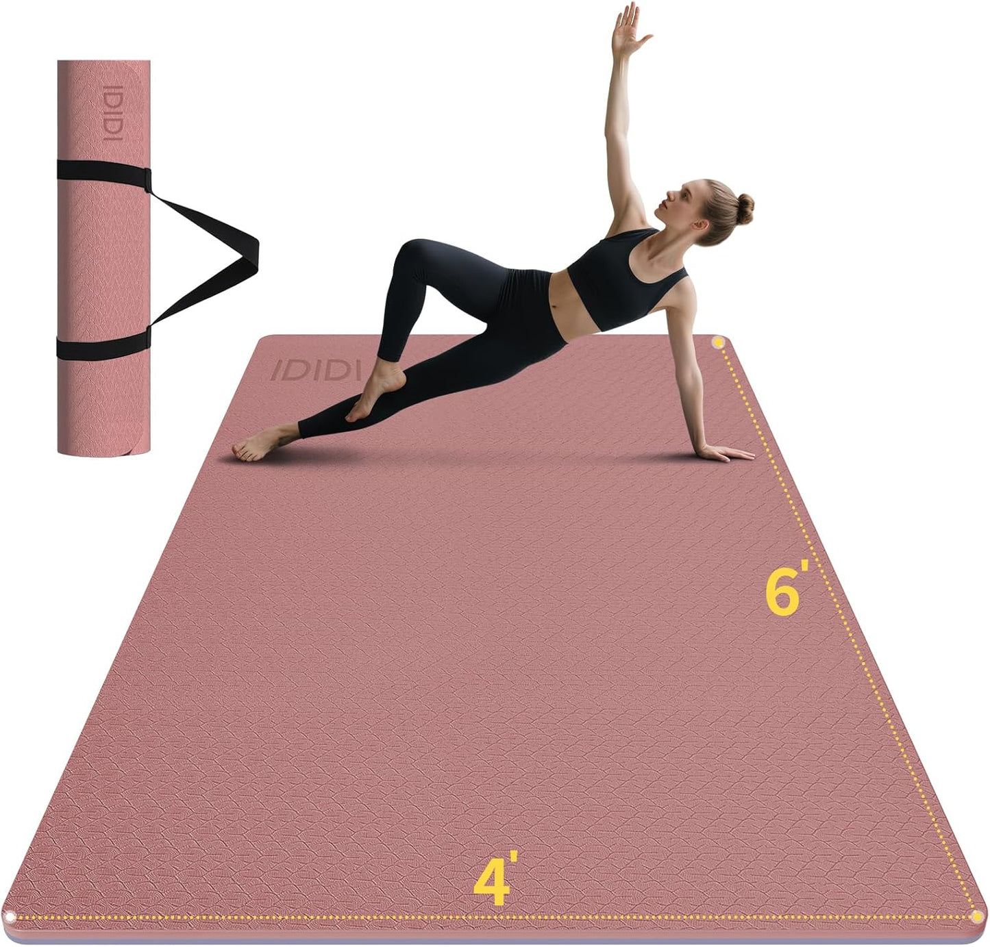 Large Yoga Mat (6'x 4') - Extra Long and Wide Workout Mat for Men and Women, Non-Slip POE 0.32''/0.4'' Thick Fitness Mat, Eco-Friendly Exercise Mat for Home Workouts, Ideal for Yoga and Pilates