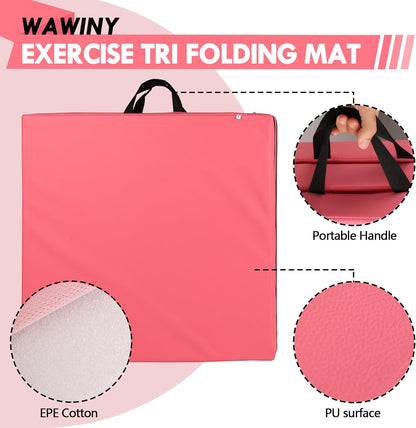 6ft x 2ft Folding Gymnastics Mat - 2-Inch Thick High Density Foam Yoga Mat, Non-Slip Gym Floor Mat for Home Workouts, Pilates & Stretching, Waterproof Oil-Proof Portable Exercise Mat.