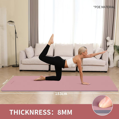 Extra Thick 8mm Yoga Mat, 72"x28" Non Slip Exercise Mat, Reversible 2-Sided Dual Color Premium POE Material, with Carrying Strap for Yoga, Pilates, Home Gym