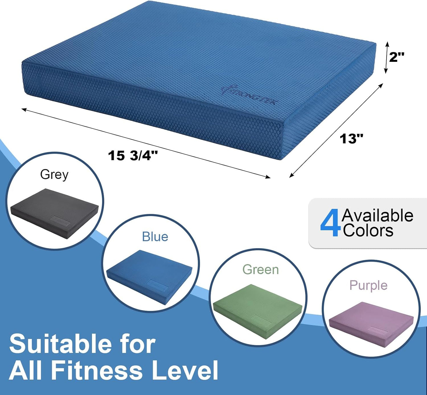 StrongTek Professional Foam Exercise Balance Pad - 15.8" x 13" x 2", High-Density TPE Foam Knee Pad, Non-Slip & Water-Resistant, for Balance Training, Physical Therapy, Yoga, and More