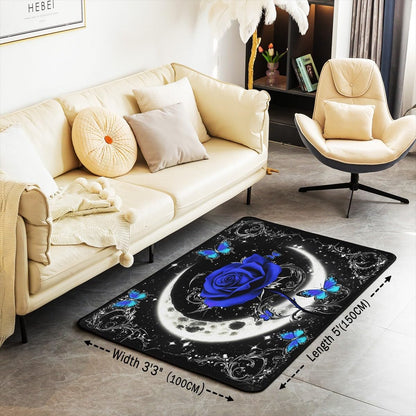 Feelyou Floral Rose Indoor Floor Mat Set,Romantic Blue Rose Rugs for Living Room Bedroom Area Rug 3x5,Boys Girls,Botanical Flower Rose Accent Rug Doormats Floor Mat for All Season