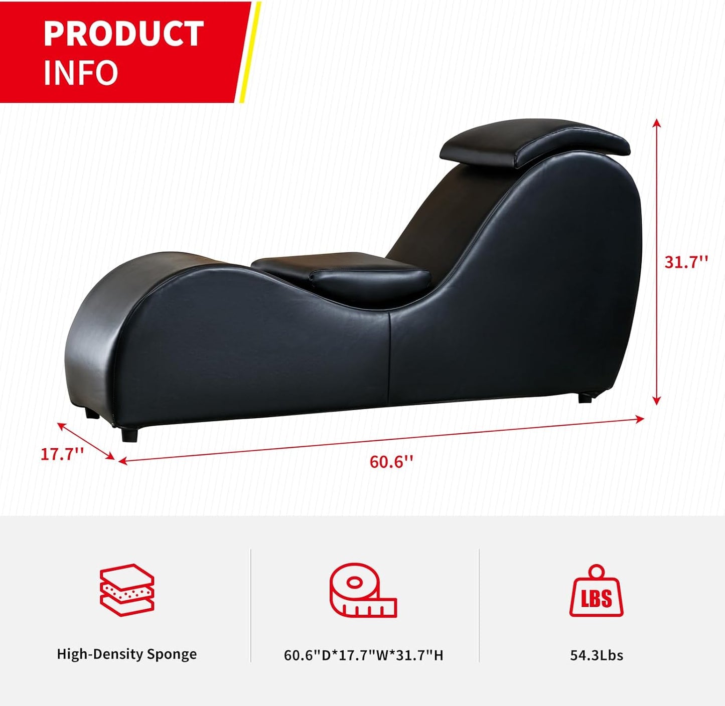 PUREMIND Yoga Chair, Curved Yoga Chaise Lounge for Adult Stretching, Exercising and Relaxing, Indoor Lounge Chair with Adjustable Head Cushion for Living Room Apartment and Bedroom - Black
