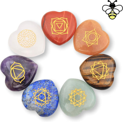 Uorbeay NatureWonders All Natural 7 Chakra Stone Set (Pyramid) with Engraved Symbols (Gift Box, Information Brochure & Pouch) - Healing Crystals, Balancing, Tumbled Palm Stone, Touchstone, Meditation