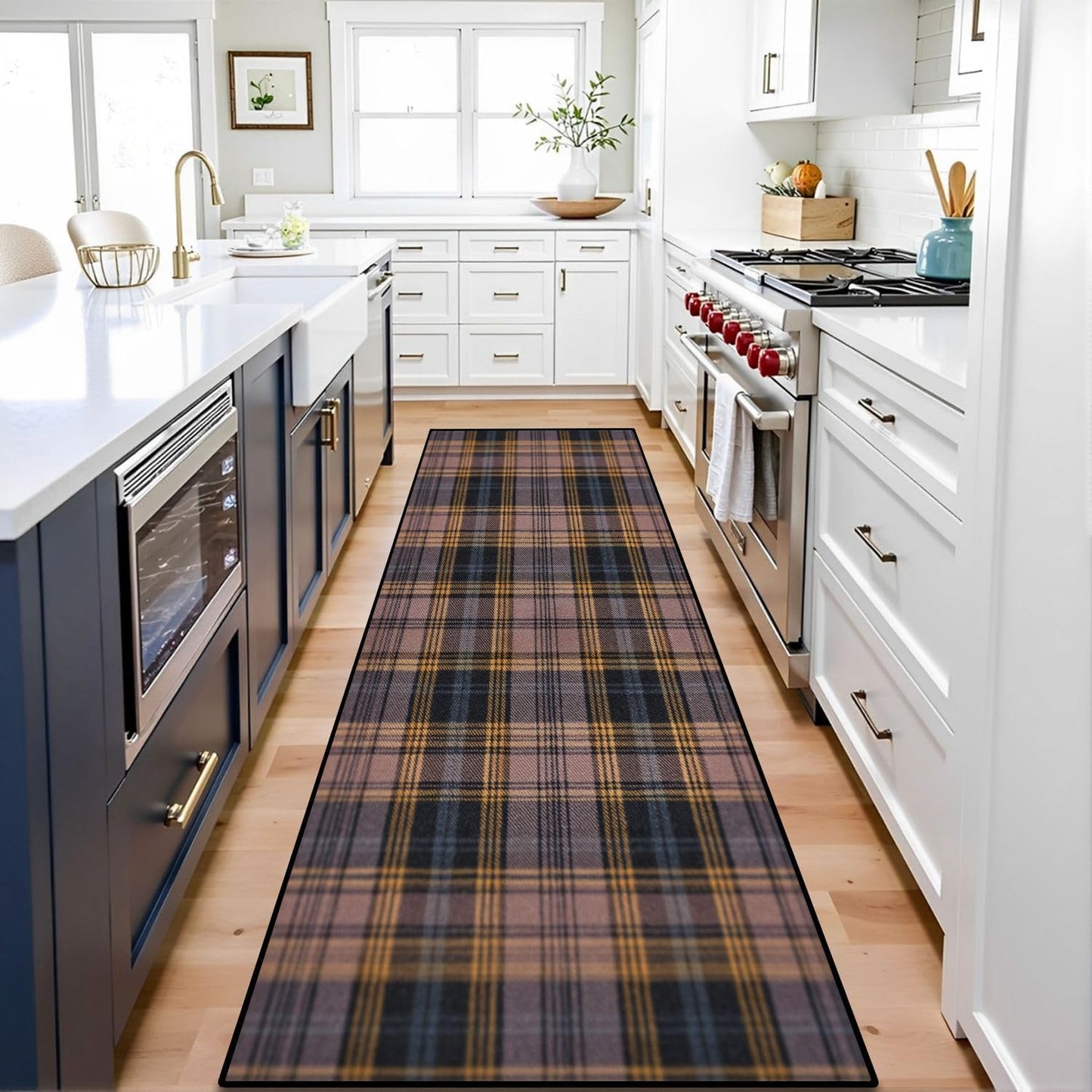 Runner Rug Washable 2x6 White Navy Blue Green Tartan Plaid Scottish Texture from Tartan Plaid Non-Slip Hallway Area Rug Indoor Outdoor Home Decor for Entryway Bathroom Kitchen Carpet Yoga Floor Mat