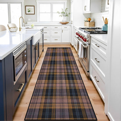 Runner Rug Washable 2x6 White Navy Blue Green Tartan Plaid Scottish Texture from Tartan Plaid Non-Slip Hallway Area Rug Indoor Outdoor Home Decor for Entryway Bathroom Kitchen Carpet Yoga Floor Mat