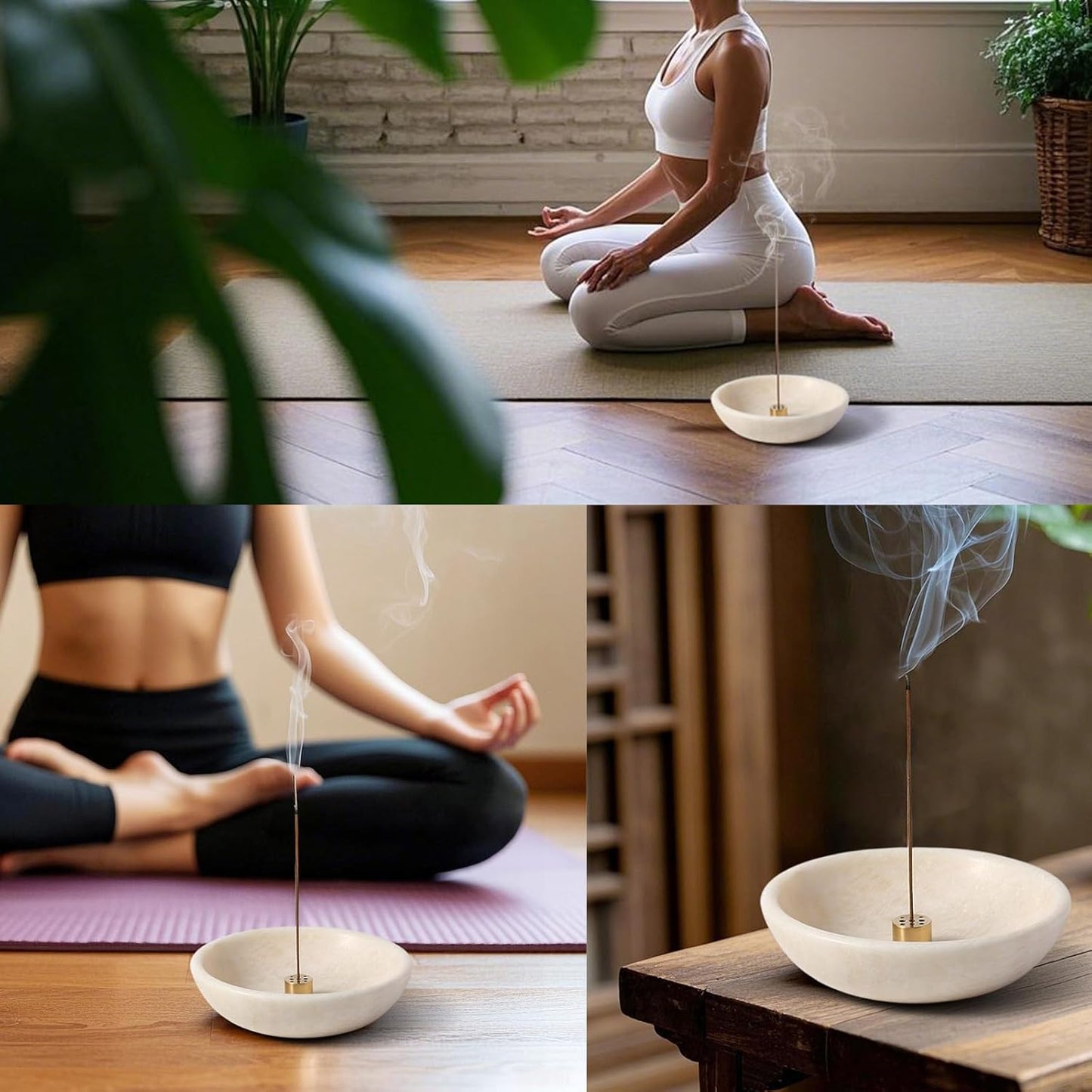 Koville Natural Marble Incense Holder, Incense Holder for Sticks with 9 Holes, Handmade Incense Burner Ash Catcher for Meditation Yoga SPA, Balsam Fir/Palo Santo/Sage/Cone (RoyalBeige)