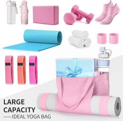 Halloscume Yoga Bag Set for Women Including Yoga Mat Tote Bag, Booty Resistance Bands, Non Slip Sports Socks Silicone Ties for Pilates Travel Workout Office Home Gym
