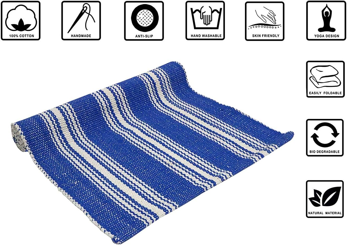 Hand Woven 100% Cotton Yoga Mat- Thick Handloom Made in India- for Gym Floor Exercise - Runner for Bedroom