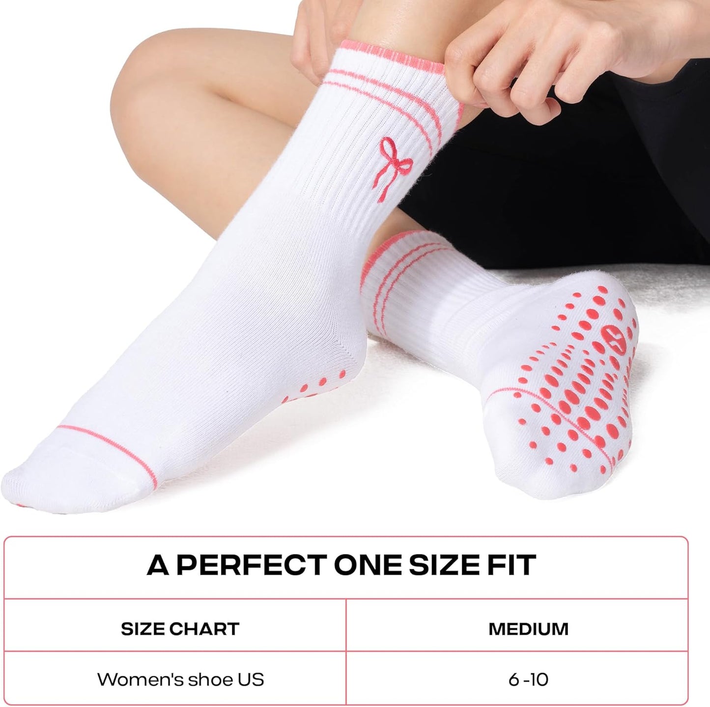 COOLMATE Pilates Socks with Grips for Women, Yoga Socks, Crew Non Slip Women for Barre, Pilates Gifts for Women - Colors A