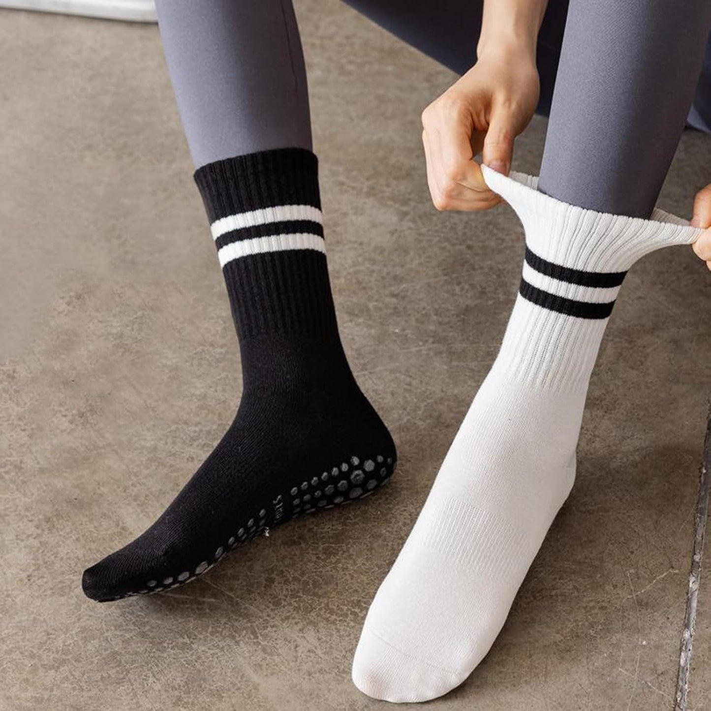 Tergy 8 Pairs Long Yoga Socks with Grip for Women Anti Skid Gripper Socks No Slip Socks for Pilates, Barre, Dance,Yoga