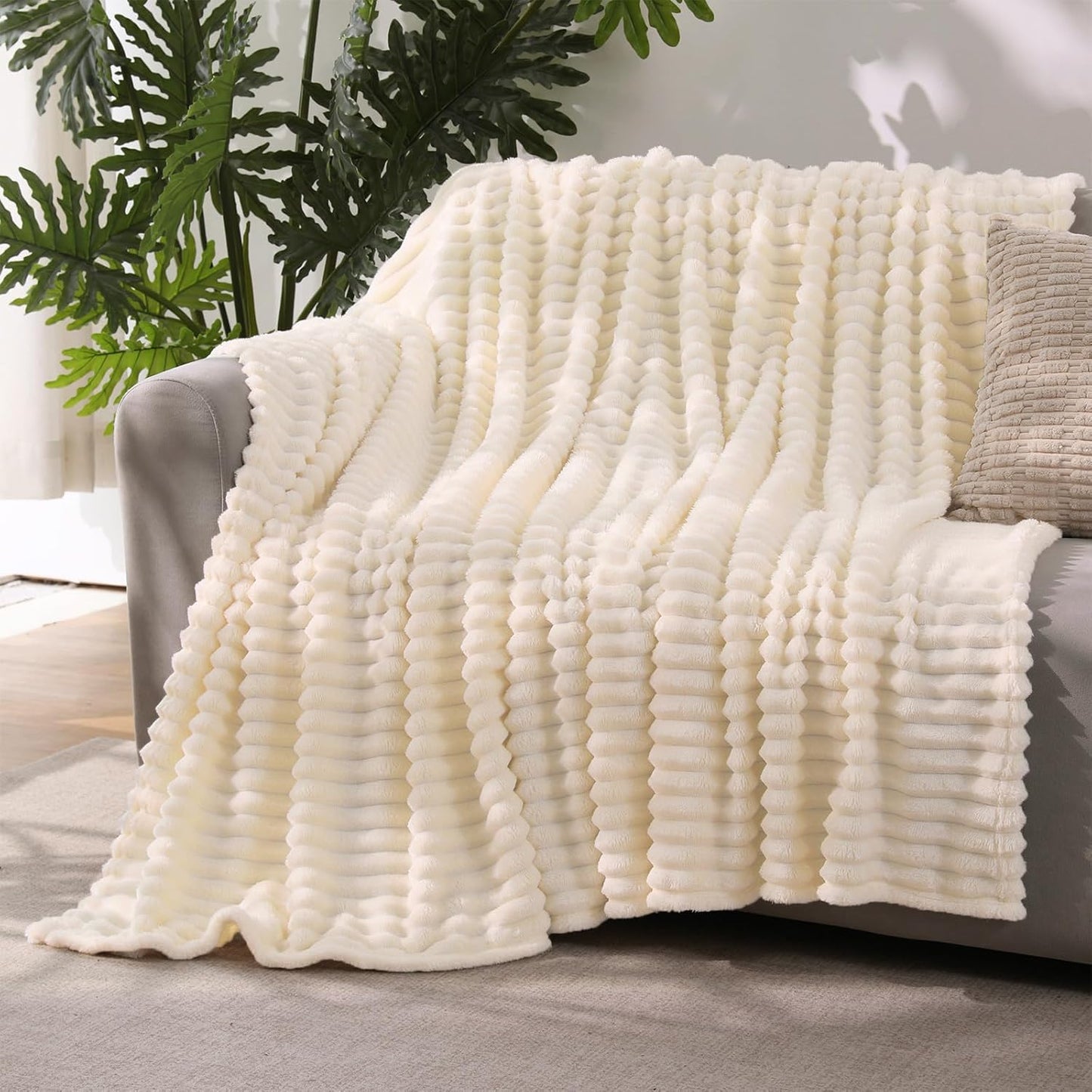 Khaki Throw Blanket for Couch Sofa 50x60 inches Striped Fleece Blankets Room Home Decor Lightweight Plush Soft Cozy Gifts for Women Mom Girls