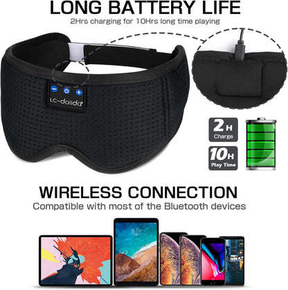 LC-dolida Sleep Headphones, 3D Sleep Mask Bluetooth Wireless Music Eye Mask, Sleeping Headphones for Side Sleepers Sleep Mask with Bluetooth Headphones Ultra-Thin Stereo Speakers Perfect for Sleeping