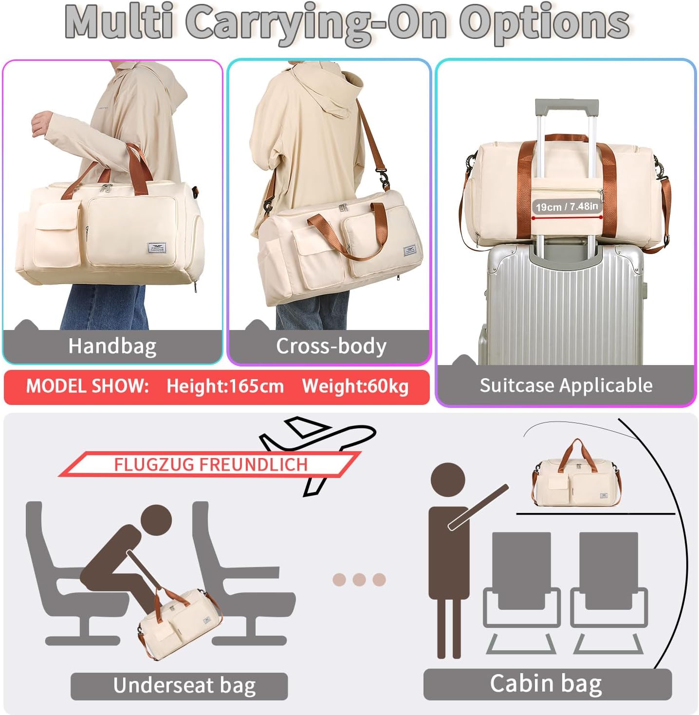 FIORETTO Women's Gym Duffle Bag with Shoes Compartment, 30L Capacity, Ideal for Travel, Gym, Sports, Duffel, Weekender