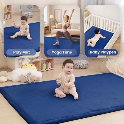 Baby Play Mat for Floor,1.3" Thick Memory Foam Tummy Time Mat,Soft Coral Velvet Nursery Rug,Large Non Slip for Crawling,Toddlers,Infants,Kids,Yoga & Tatami Style for Living Room(Dark Gray)