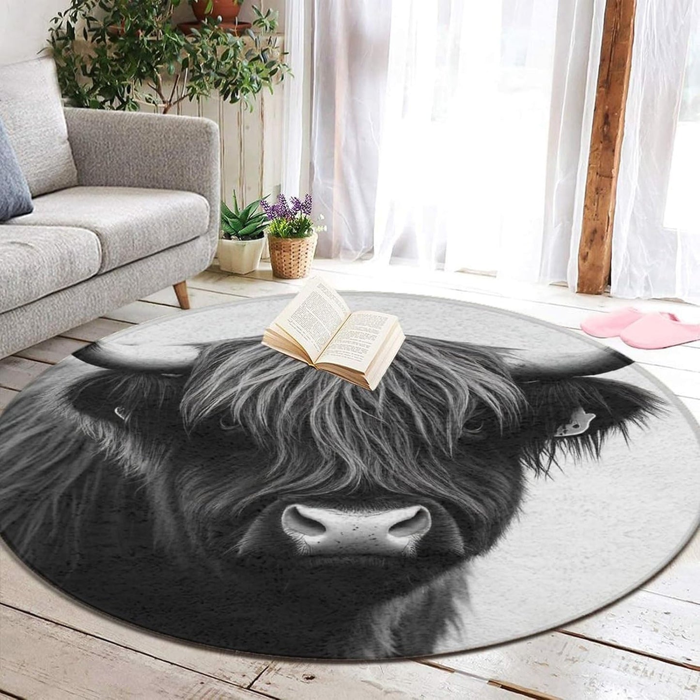 Large Home Decor Mat, Soft Round Yoga Carpet, Non Slip Machine Washable Home Office Circle Rug Gothic Witchy Sun Moon Mushroom Moth