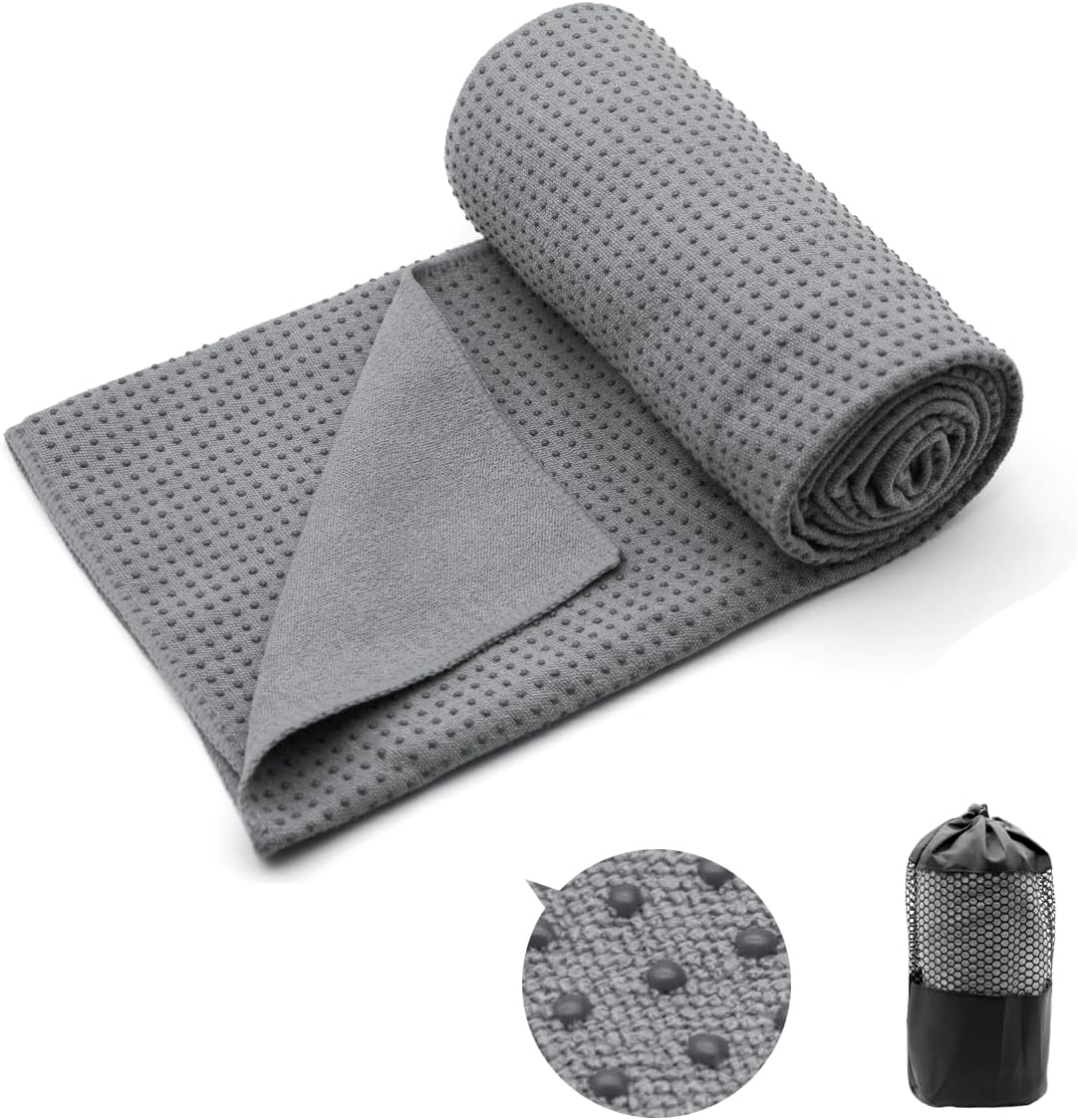 Eunzel Yoga Towel,Hot Yoga Mat Towel with Grip Dots Sweat Absorbent Non-Slip for Hot Yoga, Pilates and Workout 24" x72", Purple & Blue