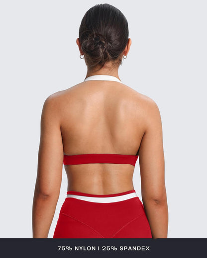 Aoxjox Women's Color Block Halter Workout Sports Bras Fitness Athletic Vanessa Bra Yoga Crop Tank