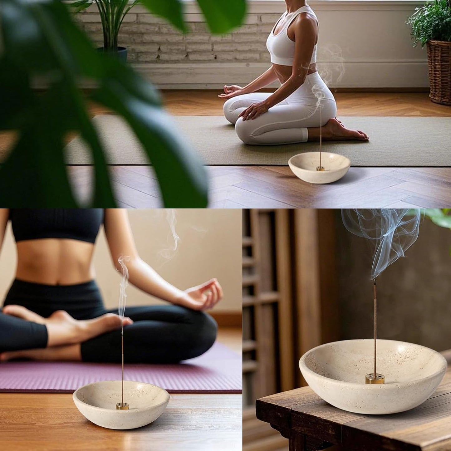 Koville Natural Marble Incense Holder, Incense Holder for Sticks with 9 Holes, Handmade Incense Burner Ash Catcher for Meditation Yoga SPA, Balsam Fir/Palo Santo/Sage/Cone (RoyalBeige)