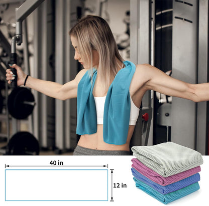 YESLIFE 4 Pack Cooling Towels 40"x12", Gym Towels for Men and Women, Soft Breathable Workout Towels for Yoga, Running, Sport, Workout, Camping, Fitness & More (Blue, Grey, Green, Pink)