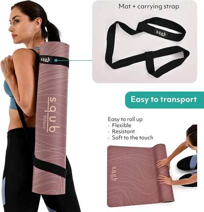 Yoga Mat Thick 5mm – Non Slip Exercise Mat Workout Surface, PU Natural Rubber Grip, Extra Large 183x68 cm Wide Design, Pilates Fitness Training, Includes Strap & Carry Bag