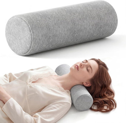Neck Roll Pillow, Memory Foam Neck Support Pillows, Round Neck Pillows, Cylinder Bolster Pillows for Bed, Couch, and Yoga, Removable Washable Cover,18 * 4.1 * 4.1inch (Cool-Blue)
