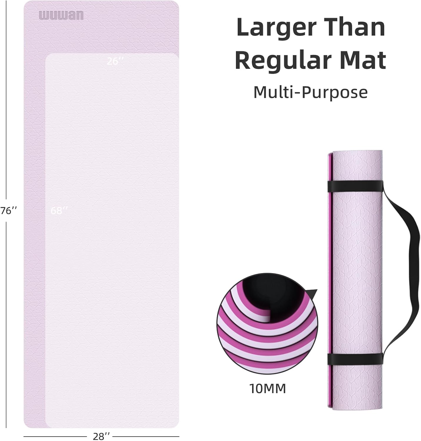 10mm Thick Yoga Mat for Tall Men & Women, Extra Long 76x28in Non Slip TPE Exercise Mat with Carrying Strap, Mat for Yoga Pilates Fitness,Indoor Outdoor Use