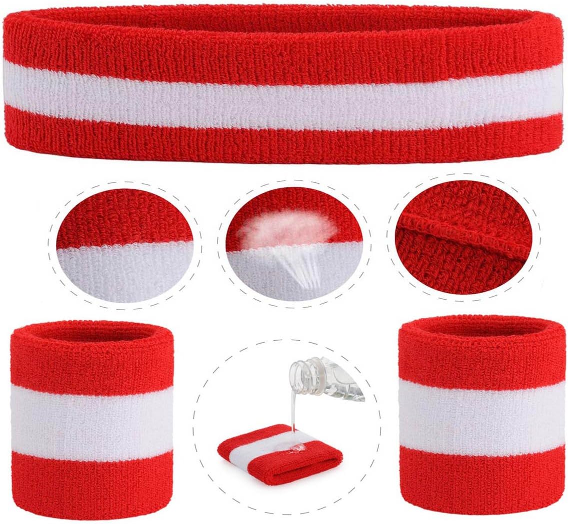 ONUPGO Sweatband Set Sports Headband Wristband Set Sweatbands Terry Cloth Wristband Wrist Sweatband Headbands Moisture Wicking Sweat Absorbing Head Band