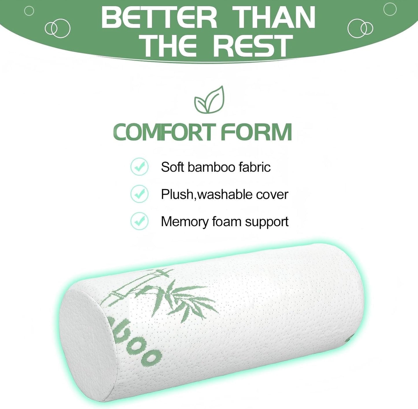 Bucherry 2 Pcs 24 x 13.8 Inches Cervical Neck Roll Memory Foam Pillow Cylinder Bolster Pillow for Bed Round Neck Support with Removable Washable Cover for Sleeping Travel Yoga Legs Back Lumbar