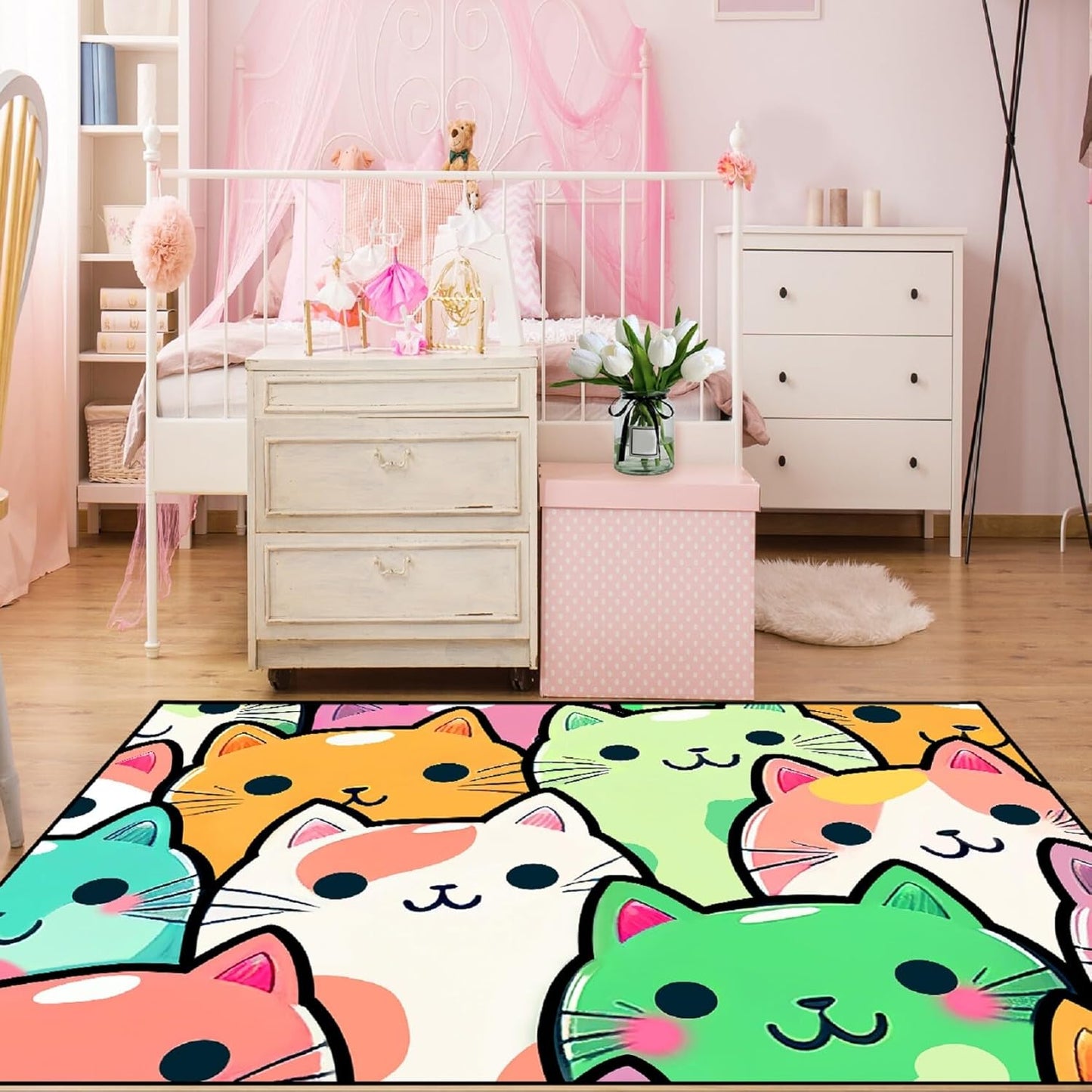 Black Girl Area Rug for Bedroom African American Rugs for Room Princess Carpet Kids Rugs for Bedroom African Girls Carpet for Living Room Teen Girls Yoga Mats, Pink, 4'×5'