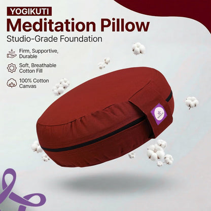 Yogikuti 100% Cotton Meditation Cushion (Round) with Handle | Firm & Comfortable Yoga Cushion | Removable Washable Cover | Floor Seating Support for Meditation, Yoga & Pranayama