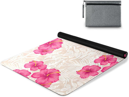 Tropical Pink Hibiscus Flowers Yoga Mat, Anti-Tear Non Slip Exercise & Workout Mat, 71” x 26” with Storage Bag for Home Yoga, Pilates, Fitness & Floor Workouts
