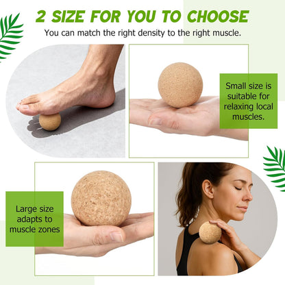 TrelaCo Cork Massage Balls Set of 2 for Fascia Release After Exercise Yoga Point Therapy Relax Muscles Relieve Stress Tools