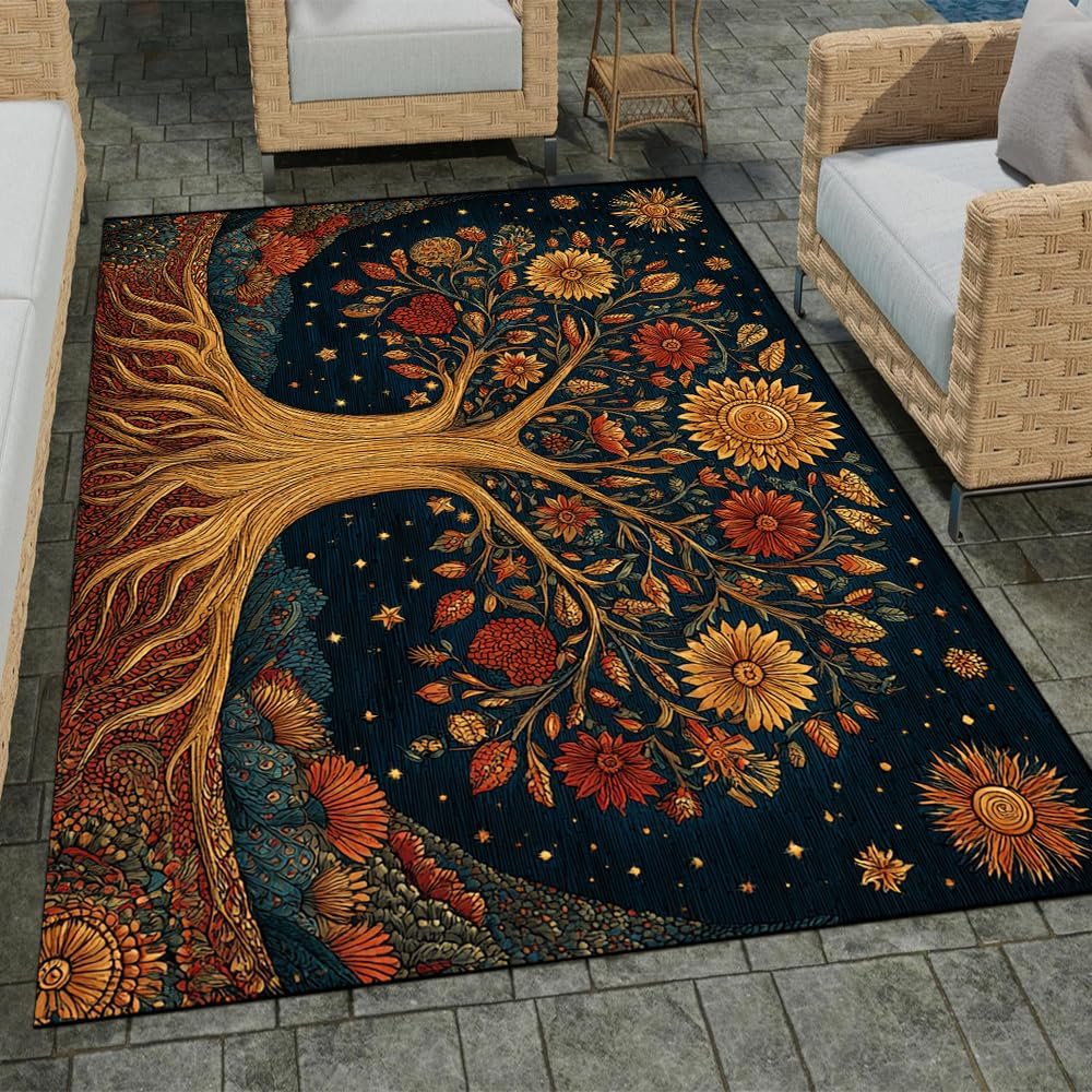 Tree of Life Area Rug – Bohemian Mandala Carpet for Living Room, Bedroom, Meditation Space, Yoga, Spiritual Home Décor – Large Soft Floor Mat for Indoor Decoration (TOL08)